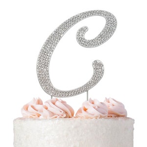 Letter "C" Birthday Cake Topper |  C Wedding Cake Topper | SILVER Letter "C" Cake Topper | Letter "C" Rhinestone Topper | Perfect Keepsake