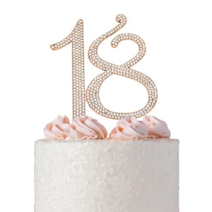 18 ROSE GOLD Birthday Cake Topper - Number Eighteen Sparkly Rhinestone Cake Topper - 18th Birthday Party Decoration Ideas - Perfect Keepsake