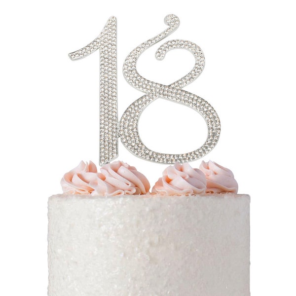 18 Birthday Cake Topper | SILVER 18th Birthday | Number Eighteen | 18th Birthday Cake Decoration | 18th Birthday Party Cake Ideas