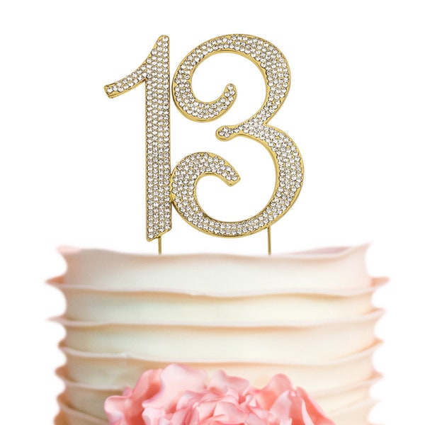 13 Birthday Cake Topper | GOLD 13th Birthday | Number 13 Cake Decoration | Thirteen Cake Topper | Sparkly Rhinestones | Perfect Keepsake!