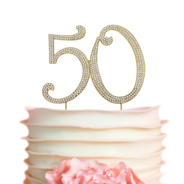 50 GOLD Cake Topper - 50th Birthday or Anniversary Decoration Ideas -  Sparkly Rhinestones - Perfect Keepsake