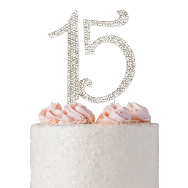 15 Birthday Cake Topper-  Quinceañera Silver Birthday Cake Topper - 15th Anniversary -15th Birthday Party Decorations - 15 Number Fifteen