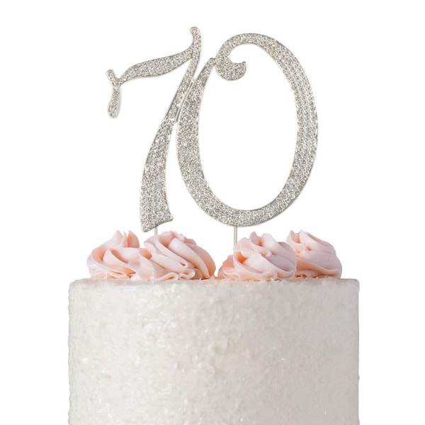 70 Birthday Cake Topper - SILVER 70th Rhinestone Anniversary Topper - 70 Birthday Party Decoration Ideas - Number Seventy Cake Topper
