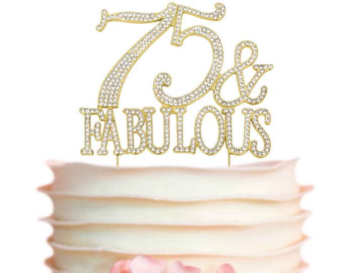 75 Birthday Cake Topper GOLD 75 and Fabulous Sparkly Rhinestones Number ...