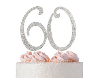60 Birthday Cake Topper | SILVER 60th Anniversary Rhinestone Cake Topper | 60th Birthday Decoration | Number Sixty - Perfect Keepsake
