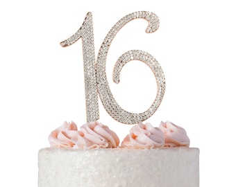 16 ROSE GOLD Birthday Cake Topper | 16th Decoration Ideas | Sweet Sixteen Party Cake Topper | Sparkly Rhinestones | Perfect Keepsake