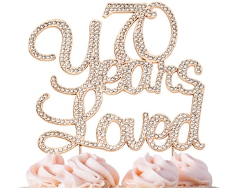 70 Birthday Cake Topper | 70 Years Loved | ROSE GOLD 70th Birthday Cake Decoration Ideas | Sparkly Rhinestones Cake Topper| Perfect Keepsake