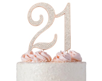 21 Birthday Cake Topper | 21st ROSE GOLD Cake Decoration Ideas | Number Twenty One Cake Topper | Sparkly Rhinestones | Perfect Keepsake