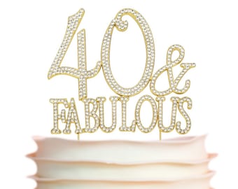 GOLD Rhinestone Crystal Covered 40th 40 Anniversary Birthday Number Cake Topper 