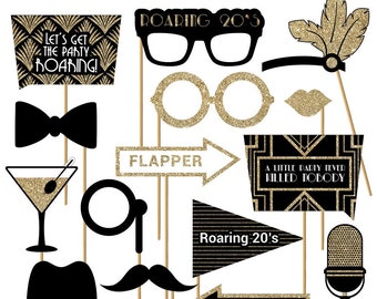 Roaring 20s Photo Booth Props | FULLY ASSEMBLED | Real Glitter | 1920s Decorations | No DIY (30 Pieces)