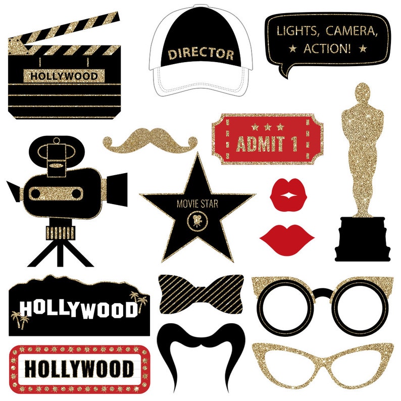 Hollywood Photo Booth Props FULLY ASSEMBLED Hollywood Movie Party Supplies Real Glitter Hollywood Decorations No DIY 30 Pieces image 4