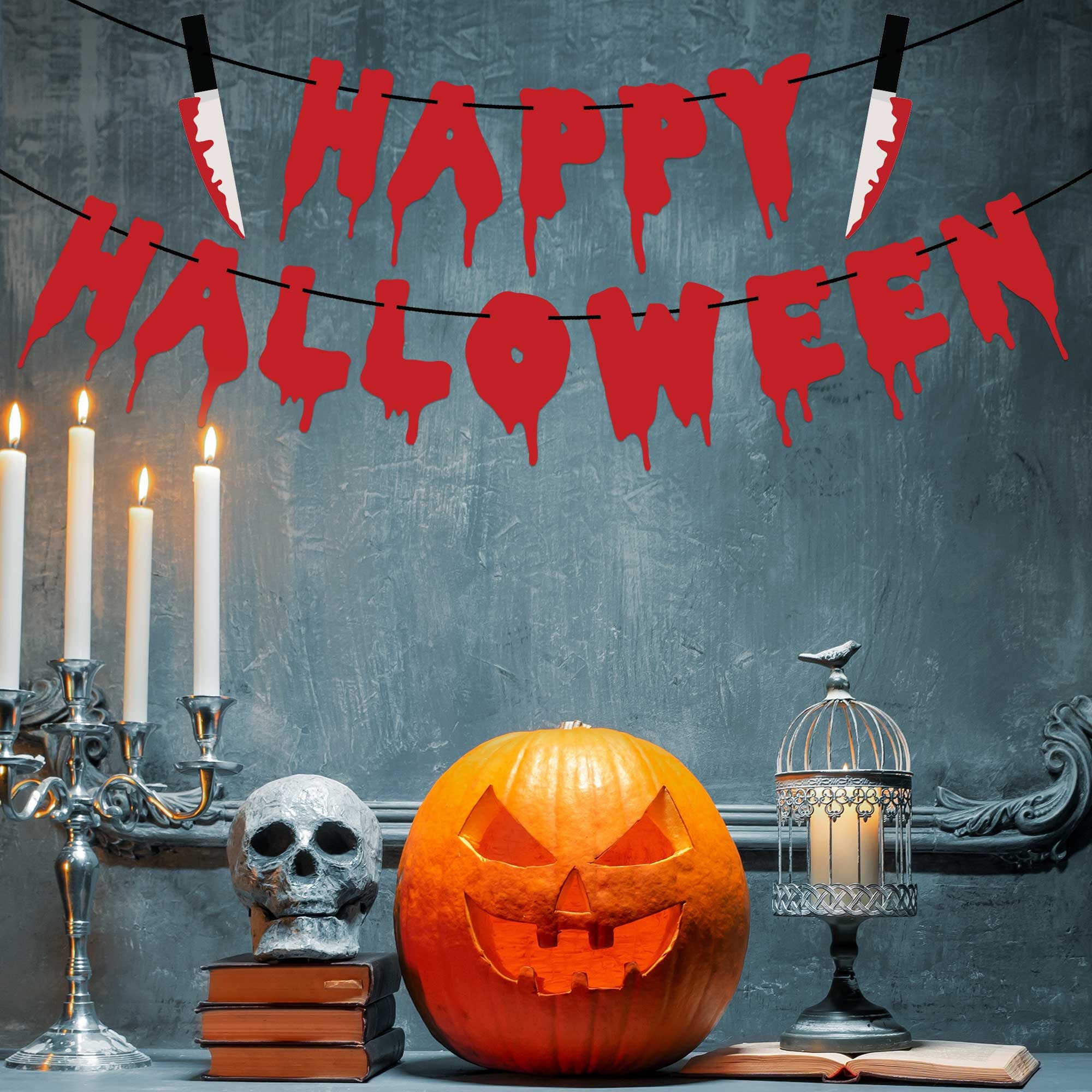 3 Halloween Banner Set – Mit Skelett, Kürbis & Vampir, Aus Karton, Zum Aufhängen