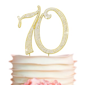 70 Birthday Cake Topper - Gold 70th Rhinestone Anniversary Topper - 70 Birthday Party Decoration Ideas - Number Seventy Cake Topper