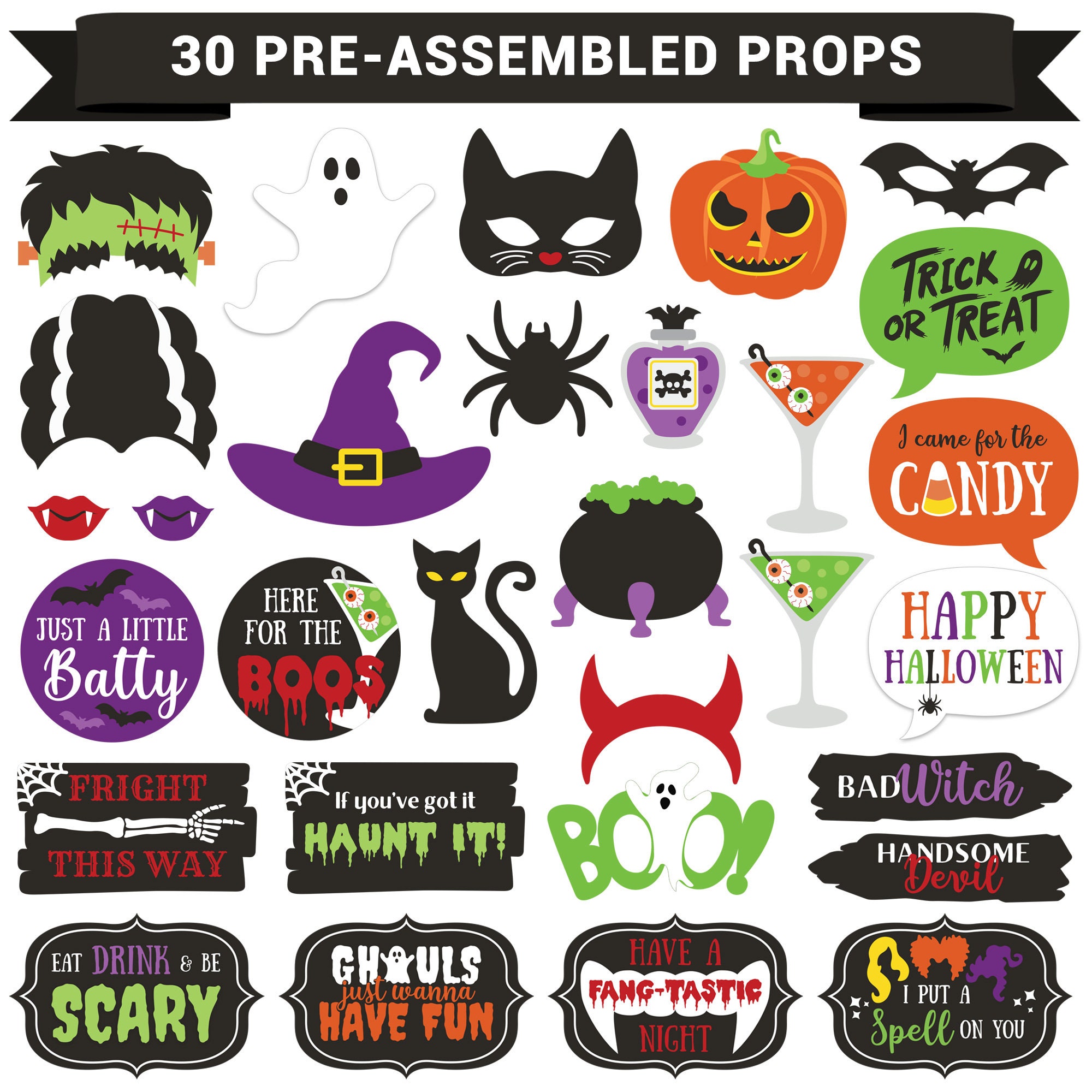 halloween-photo-booth-props-fully-assembled-halloween-selfie-signs-for-kids-adults-spooky-halloween-party-decor-no-diy-30-pieces-etsy