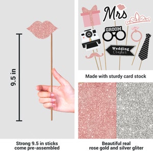 Wedding Photo Booth Props FULLY ASSEMBLED Rose Gold & Silver Real Glitter Wedding Decorations No DIY 40 Pieces image 7