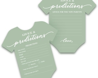 Baby Shower Advice & Prediction Cards - For 50 Guests - Green Onesie Double Sided Advice + Predictions Cards - Baby Shower Games (Set of 50)