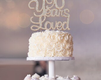 JIEEIN 90 YearsITSC Loved & Blessed Cake Topper - 90th Birthday Wedding Anniversary Party Decorations Mirror Gold Acrylic