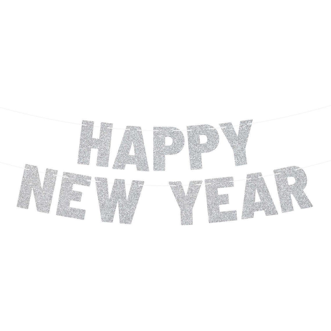 Pre-strung Happy New Year Banner - NO DIY - Silver Glitter New Years ...