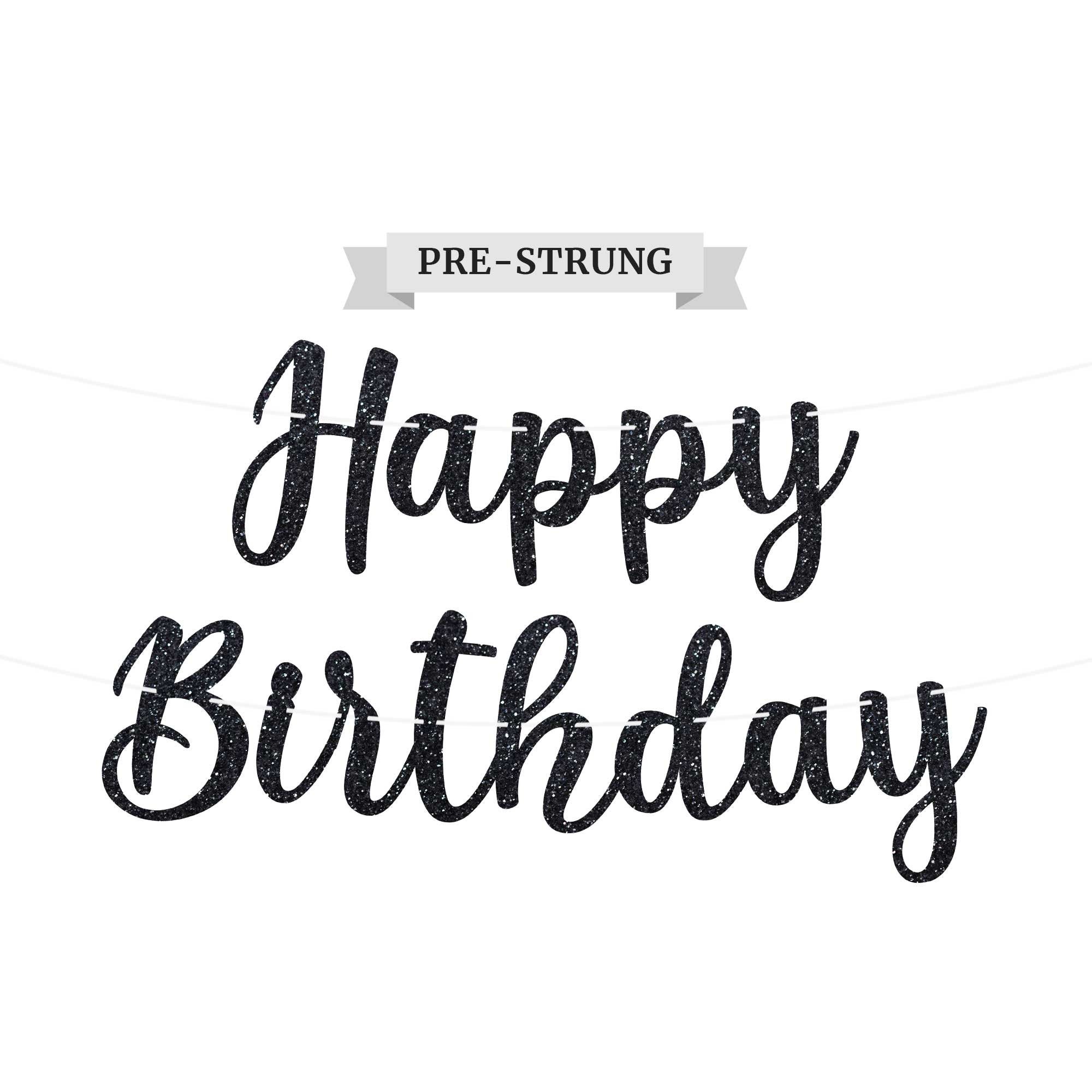 Pre-Strung Happy Birthday Banner – Glitter FELIZ CUMPLEAÑOS Decor (Black, No DIY Needed)