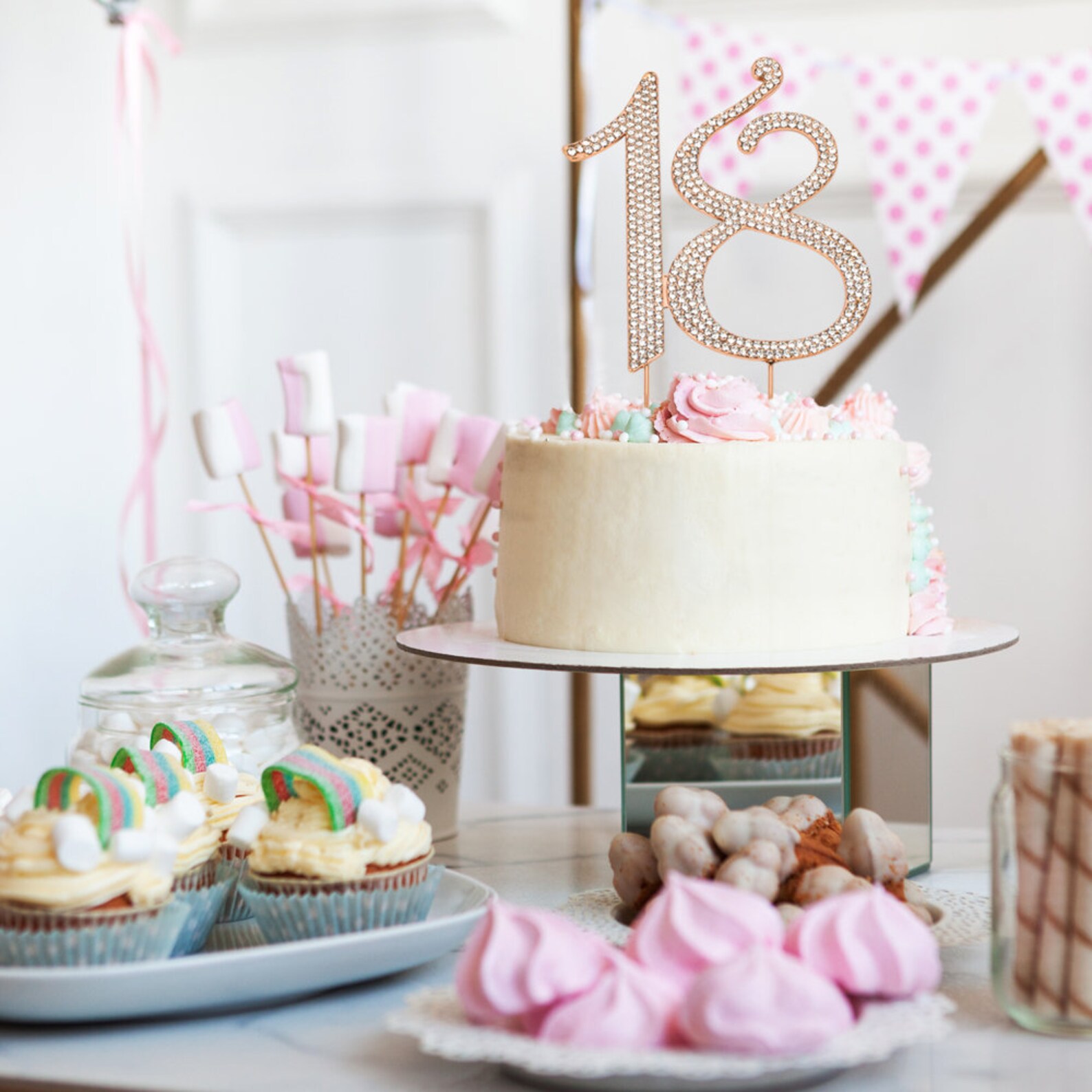 18 ROSE GOLD Birthday Cake Topper - Number Eighteen Sparkly Rhinestone ...