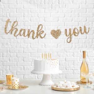 Pre-strung Thank You Banner - NO DIY - Gold Glitter Thank You Banner ...