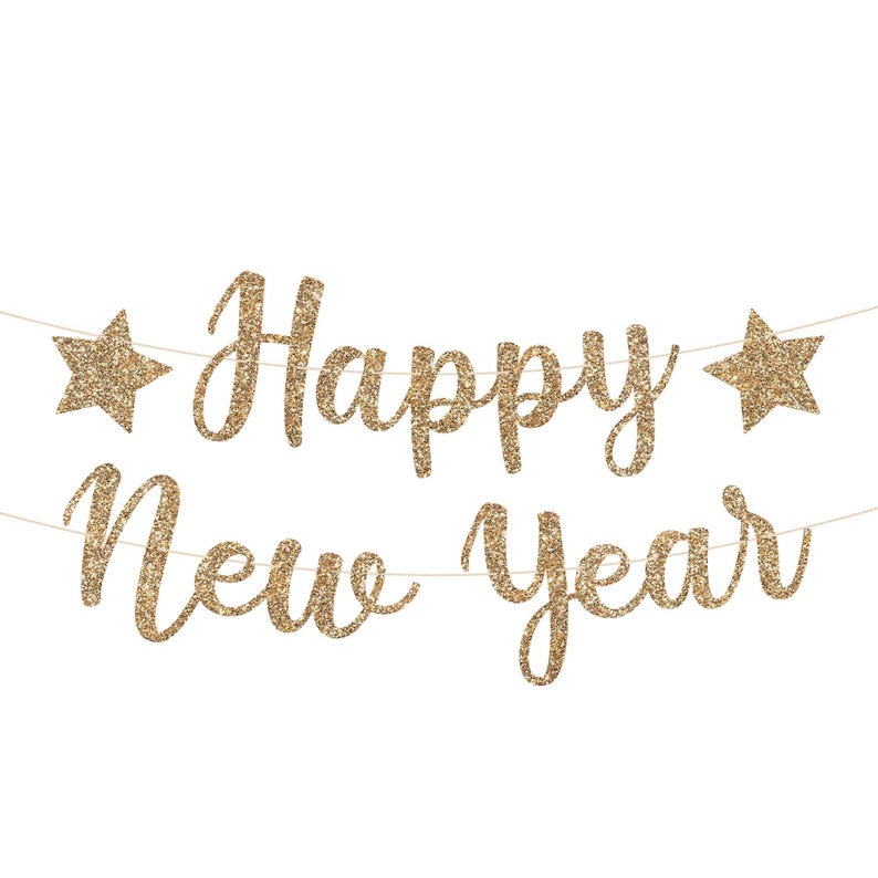 Pre-strung Happy New Year Banner - NO DIY - Gold Glitter New Years Eve ...