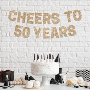 Fulmoon "Cheers To 50 Years" Glitter Banner - 9.8ft Pre-Strung 50th Birthday/Anniversary Party Decor (Black) - View #3
