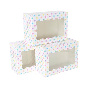 Polka Dot Cookie Boxes | 12 Pack | Pastel Polka Dot Cookie Boxes with Window | Large Size Easily Fits a Dozen Cookies