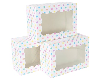 Polka Dot Cookie Boxes | 12 Pack | Pastel Polka Dot Cookie Boxes with Window | Large Size Easily Fits a Dozen Cookies