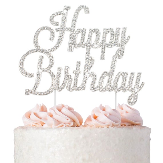 Happy Birthday Kuchenaufsatz Mit Glitzer – Rosa, 20x17 Cm, Mit Holzstab