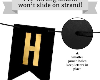 Black & Gold Glitter Happy Birthday Banner – Large Hanging Letters For Party Backdrop Decor - View #6