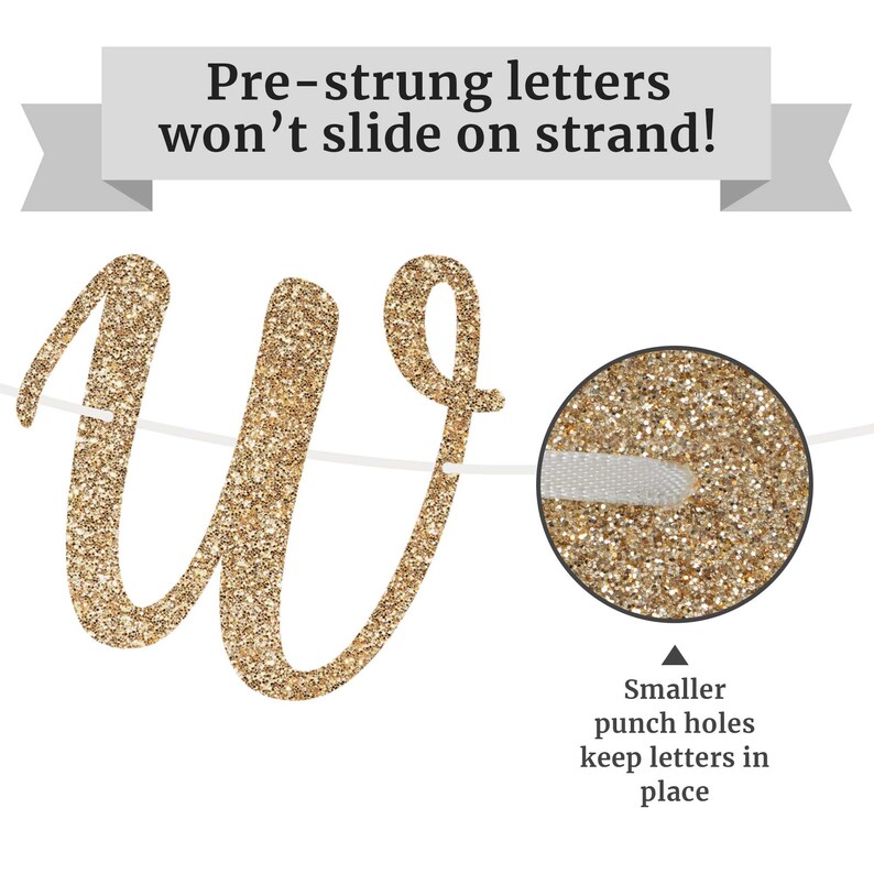 Strands Lettering Pre-strung Welcome Home Banner - NO DIY - Gold Glitter Script Welcome ...