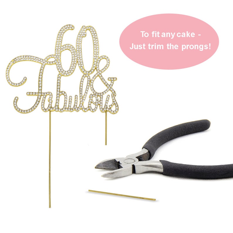 Adorno para tarta de 60 cumpleaños - DORADO 60 y fabulosa - Ideas divertidas para decorar el 60 cumpleaños - Diamantes de imitación brillantes - Recuerdo perfecto imagen 5