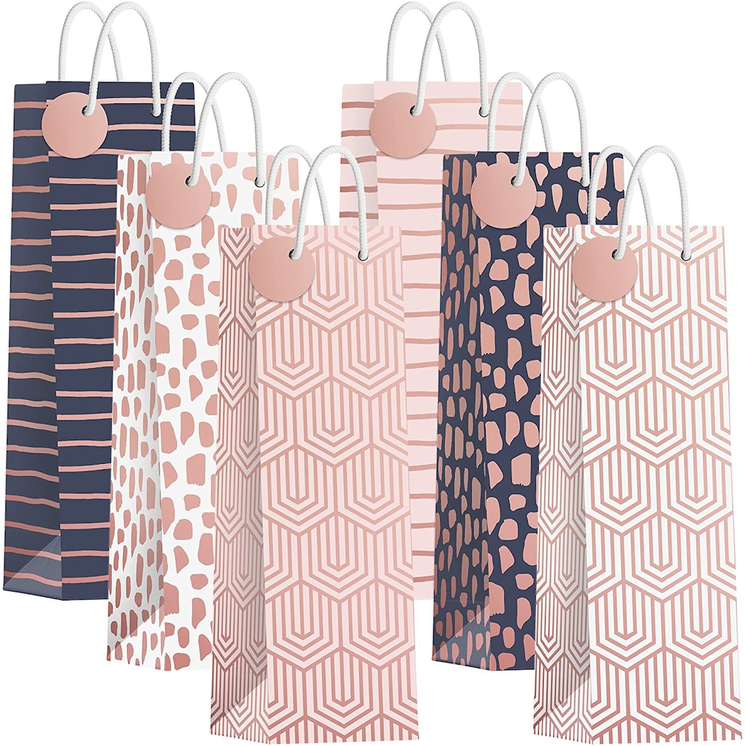 Rose Gold Wine Gift Bags Assorted Rose Gold, Pink, and Navy Wine Gift