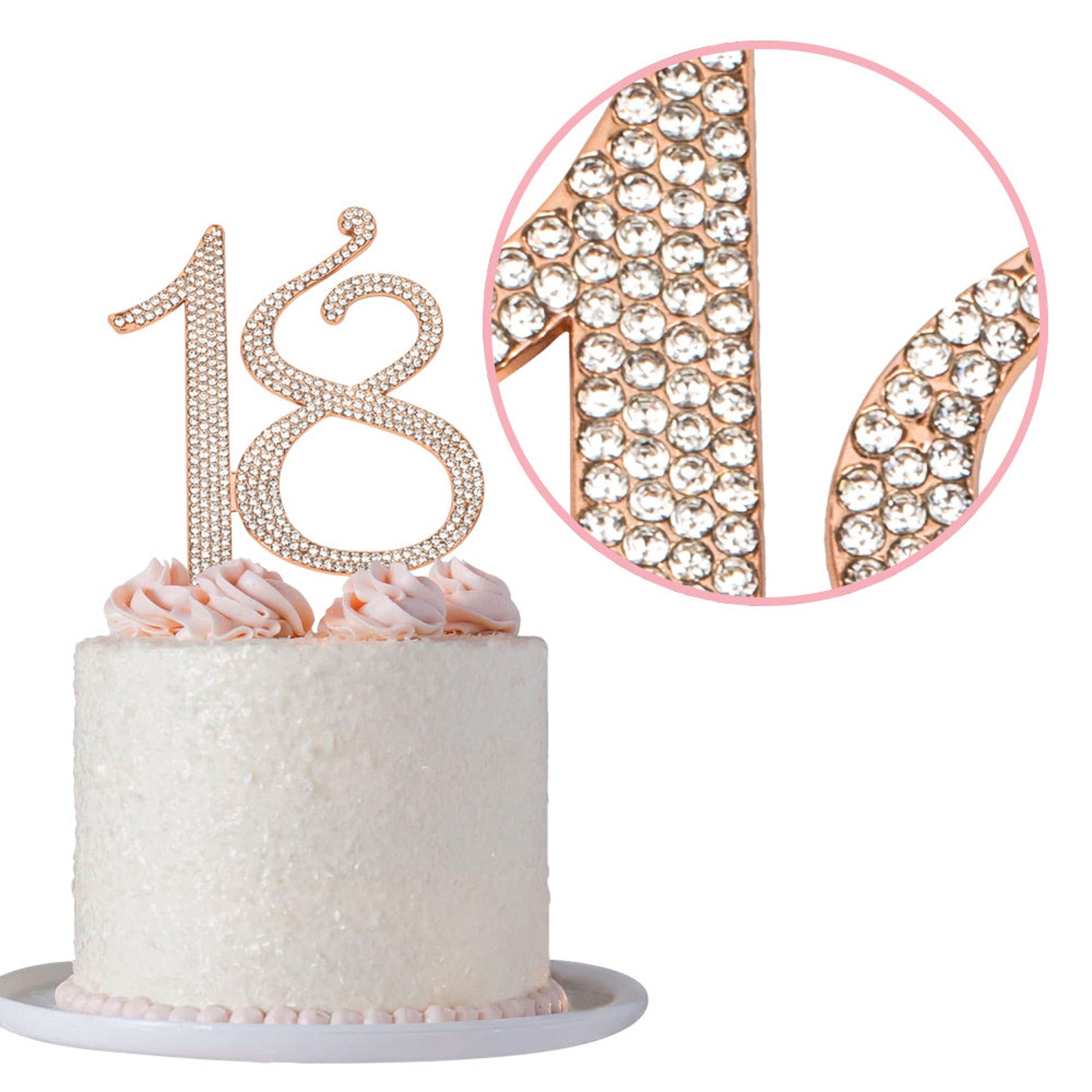 18 ROSE GOLD Birthday Cake Topper - Number Eighteen Sparkly Rhinestone ...