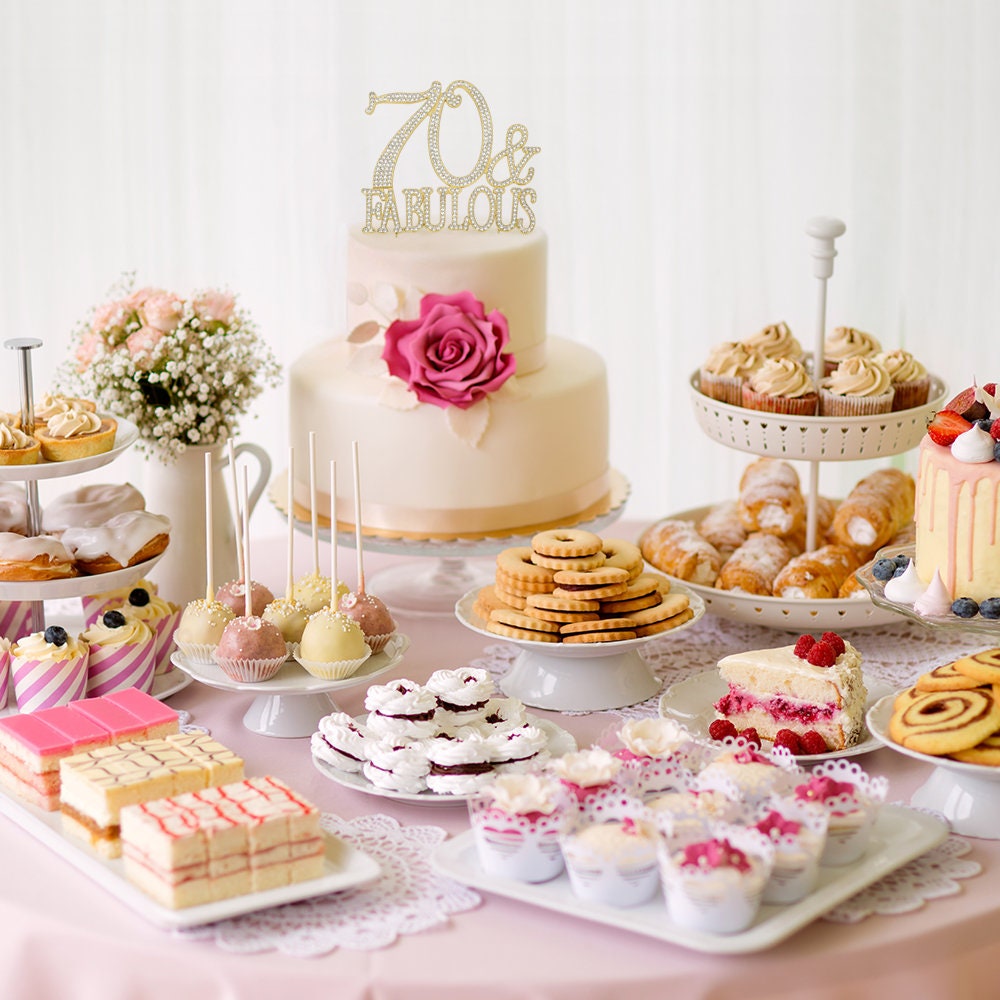 70 & Fabulous GOLD Cake Topper Birthday Party Decor Rhinestone Crystal 