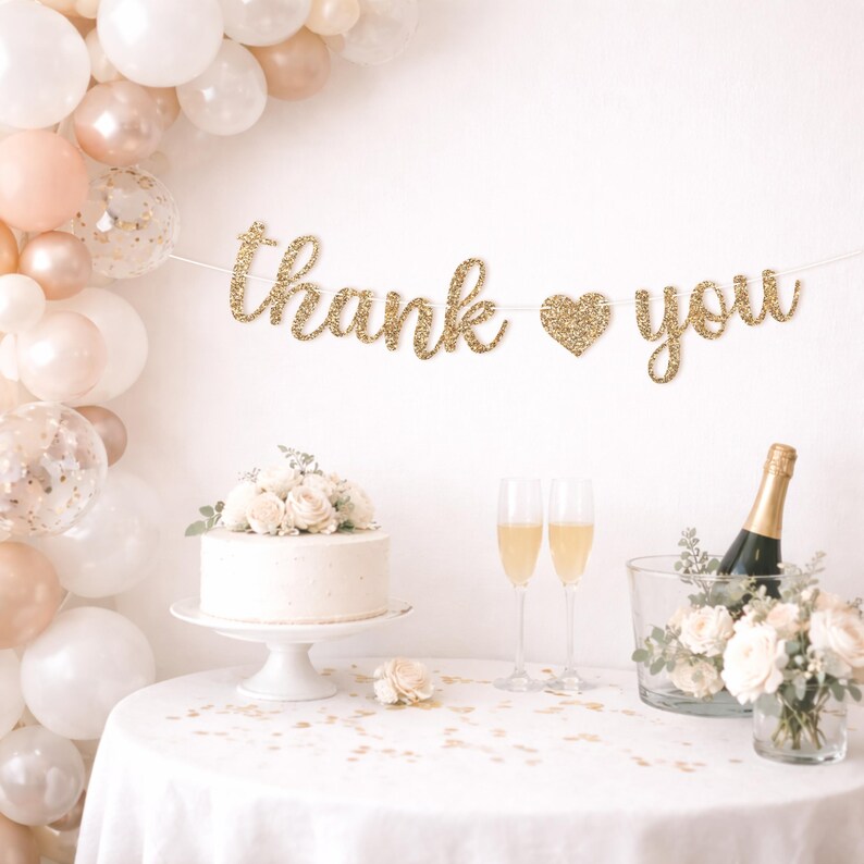 Pre-strung Thank You Banner - NO DIY - Gold Glitter Thank You Banner ...