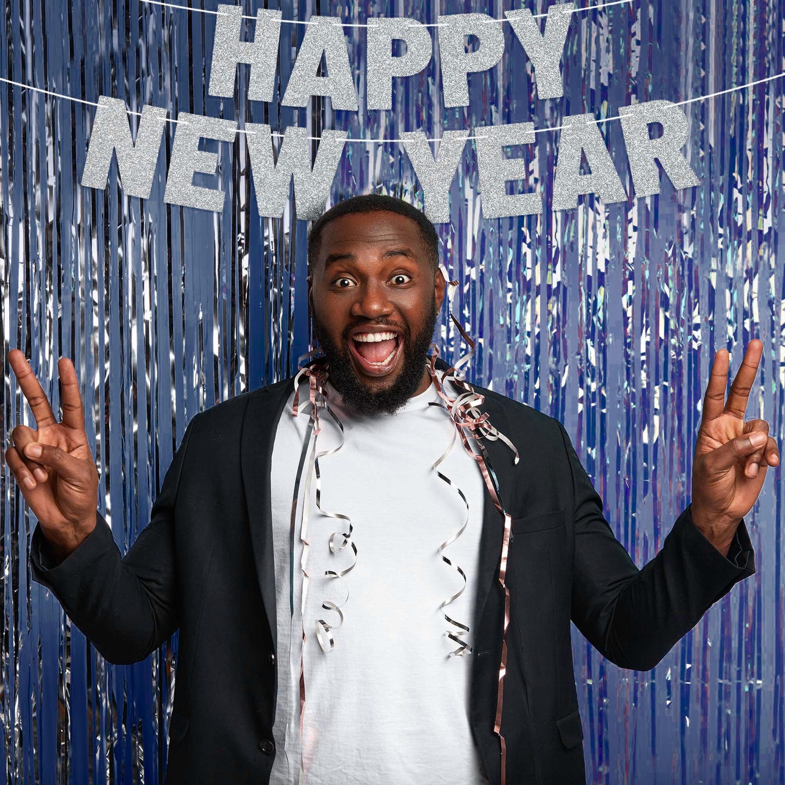 Pre-strung Happy New Year Banner - NO DIY - Silver Glitter New Years ...