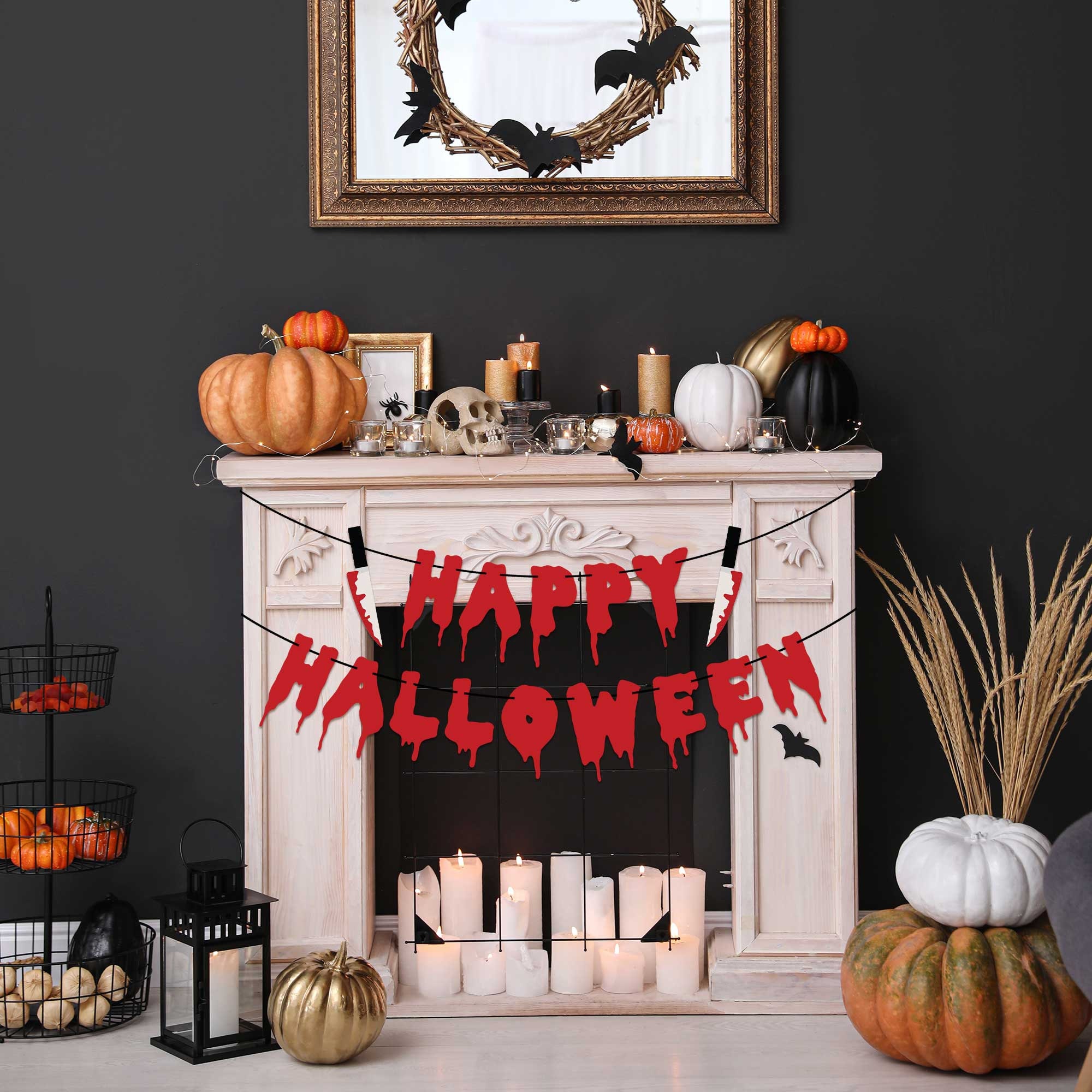 3 Halloween Banner Set – Mit Skelett, Kürbis & Vampir, Aus Karton, Zum Aufhängen