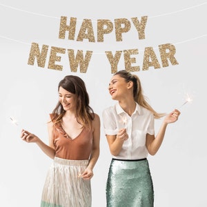 Pre-strung Happy New Year Banner - NO DIY - Gold Glitter New Years Eve ...