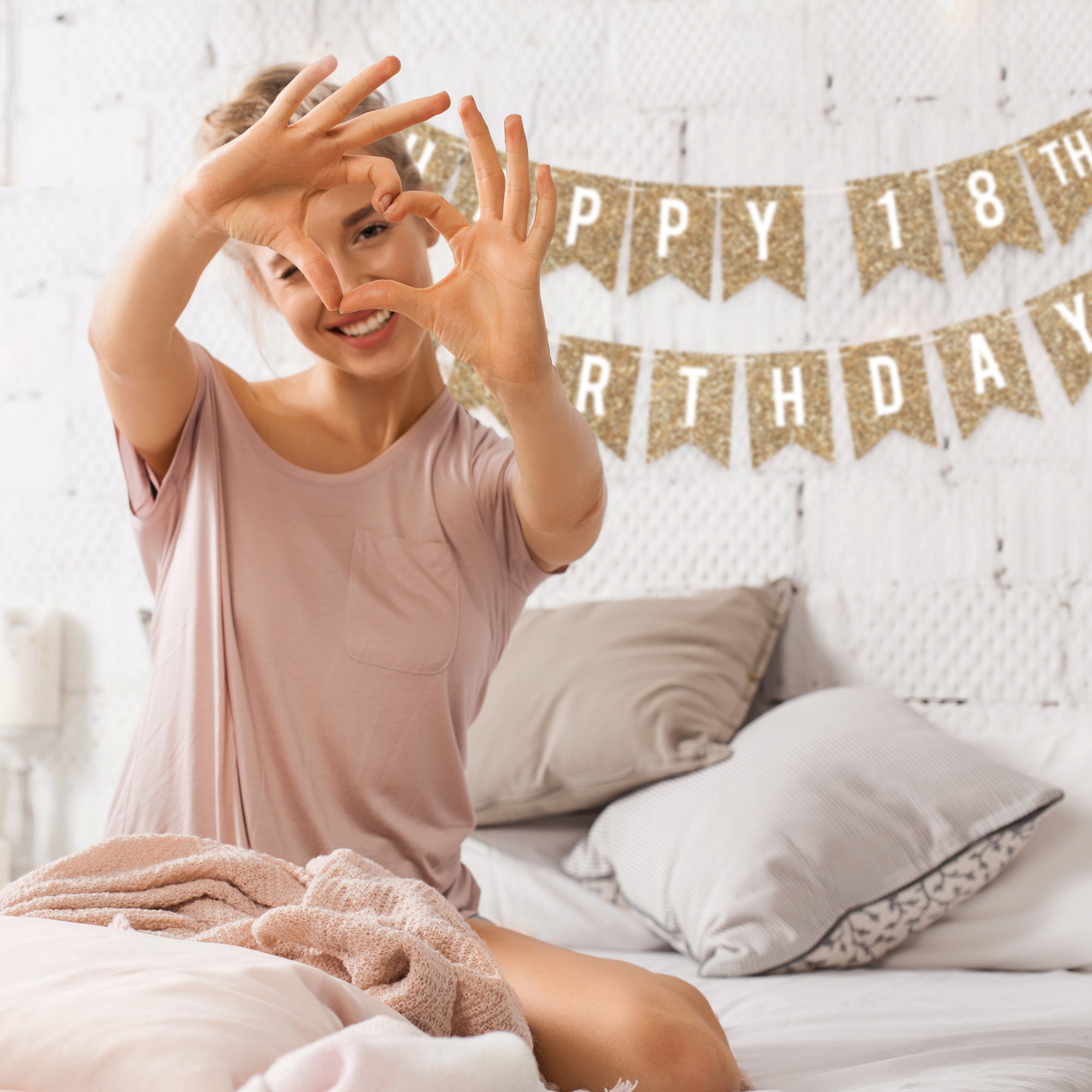 Pre-Strung Happy 18th Birthday Banner - Gold Glitter Garland, No DIY Needed, 6-Foot Long Party Decor - View #2