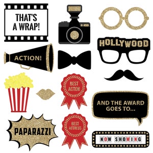 Hollywood Photo Booth Props FULLY ASSEMBLED Hollywood Movie Party Supplies Real Glitter Hollywood Decorations No DIY 30 Pieces image 5