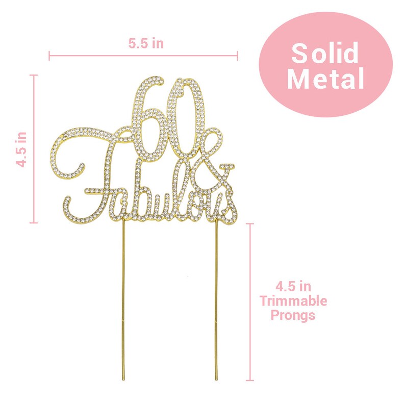 Adorno para tarta de 60 cumpleaños - DORADO 60 y fabulosa - Ideas divertidas para decorar el 60 cumpleaños - Diamantes de imitación brillantes - Recuerdo perfecto imagen 4