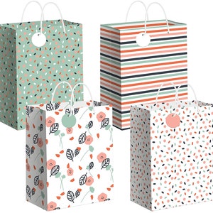 Floral, Striped, and Confetti Medium Sized Gift Bags | 10" Gift Bags | Set of 4 | Colorful Everyday Gift Bags with Handles and Name Tags