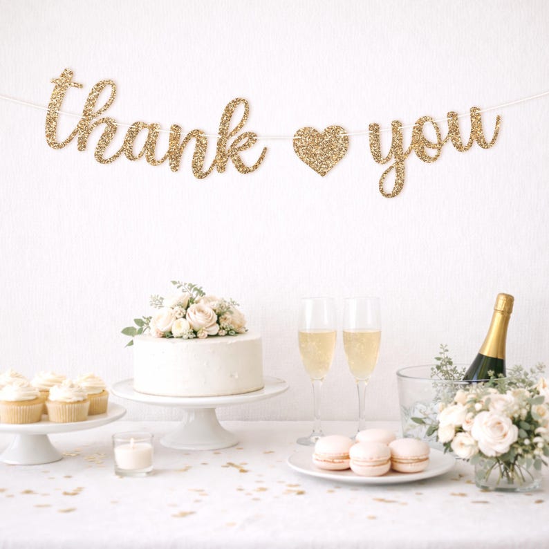 Pre-strung Thank You Banner - NO DIY - Gold Glitter Thank You Banner ...