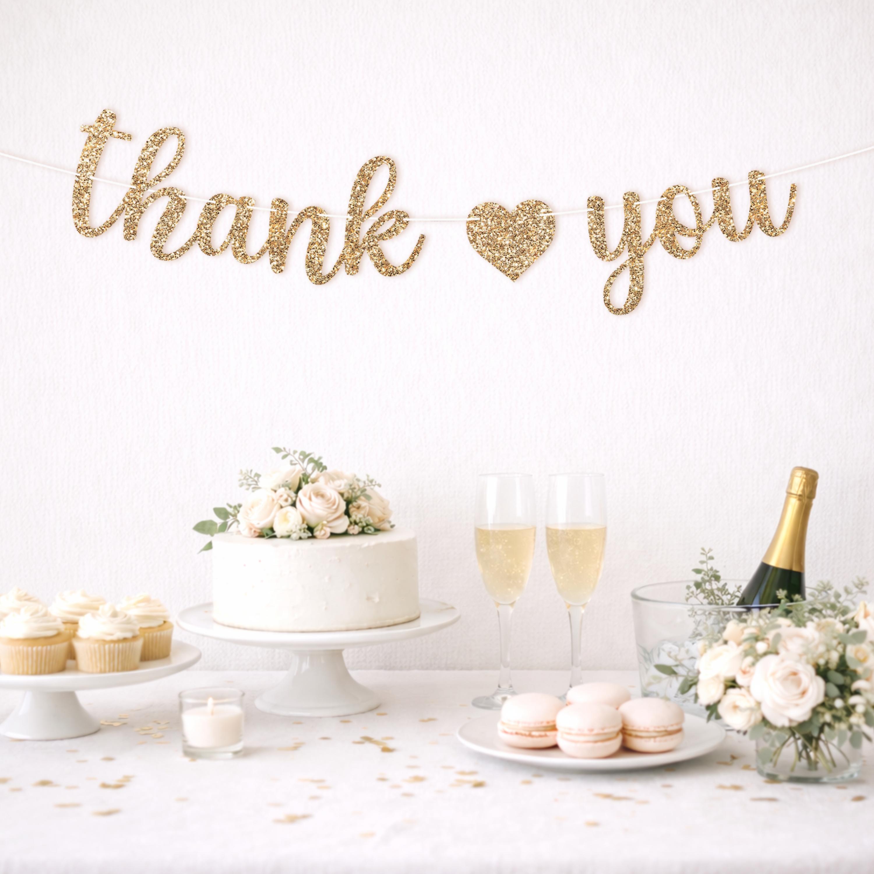 Pre-strung Thank You Banner - NO DIY - Gold Glitter Thank You Banner ...
