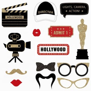 Hollywood Photo Booth Props | FULLY ASSEMBLED | Hollywood Movie  Party Supplies | Real Glitter | Hollywood Decorations | No DIY (27 Pieces)