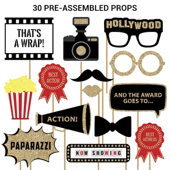 Hollywood Photo Booth Props FULLY ASSEMBLED Hollywood Movie Party Supplies  Real Glitter Hollywood Decorations No DIY 30 Pieces -  Denmark