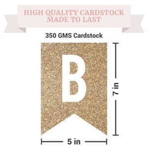 Gold glitter letter B pennant banner. The pennant is 7 inches tall and 5 inches wide. 350 GMS cardstock.