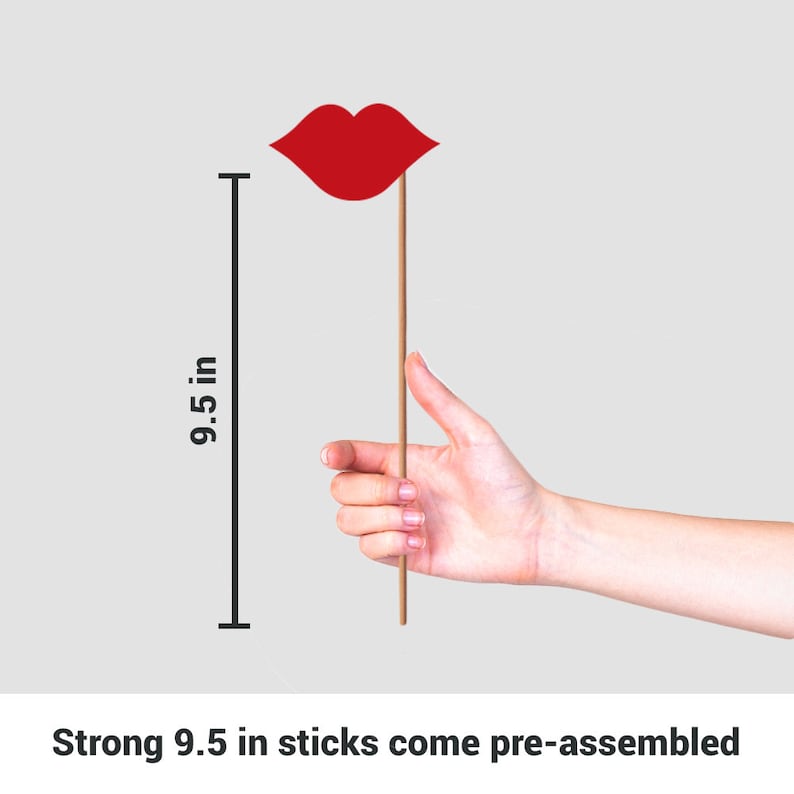 May include: Red paper lips on a 9.5 inch wooden stick. Strong sticks come pre-assembled.